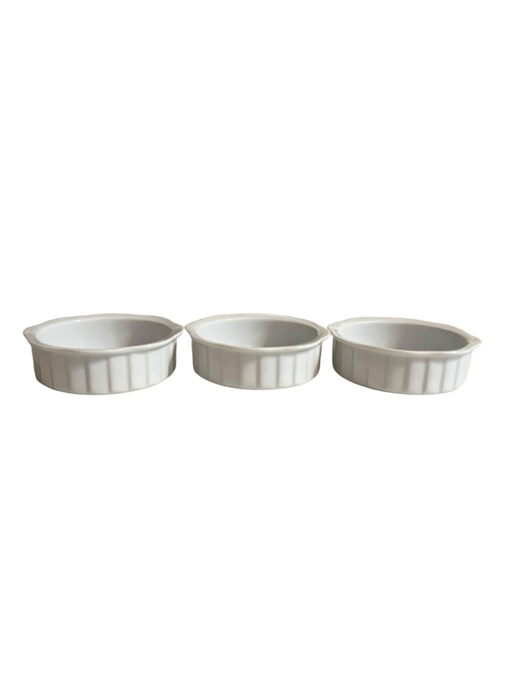 Xcell White Ceramic Ramekins Set of 3 Scalloped Fluted Small Baking Dishes 4”